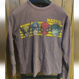 Marvel Mad Engine Long Sleeve Shirt - Brown Hulk Spidey Cap Wolverine Medium